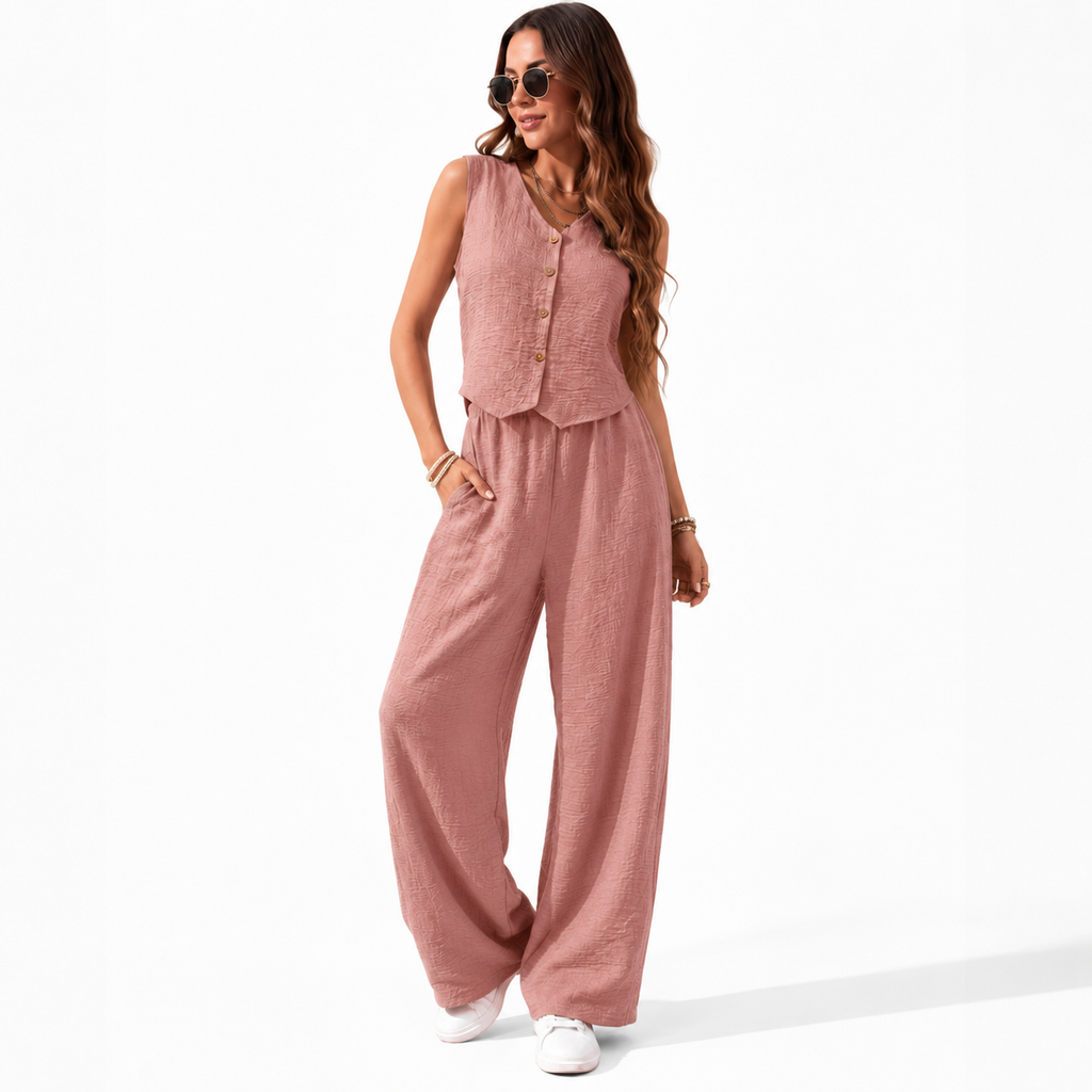 سوت كتان رجالي صيفي فيست وبنطلون Wide Leg من ELEVATE - صورة المنتج 1
