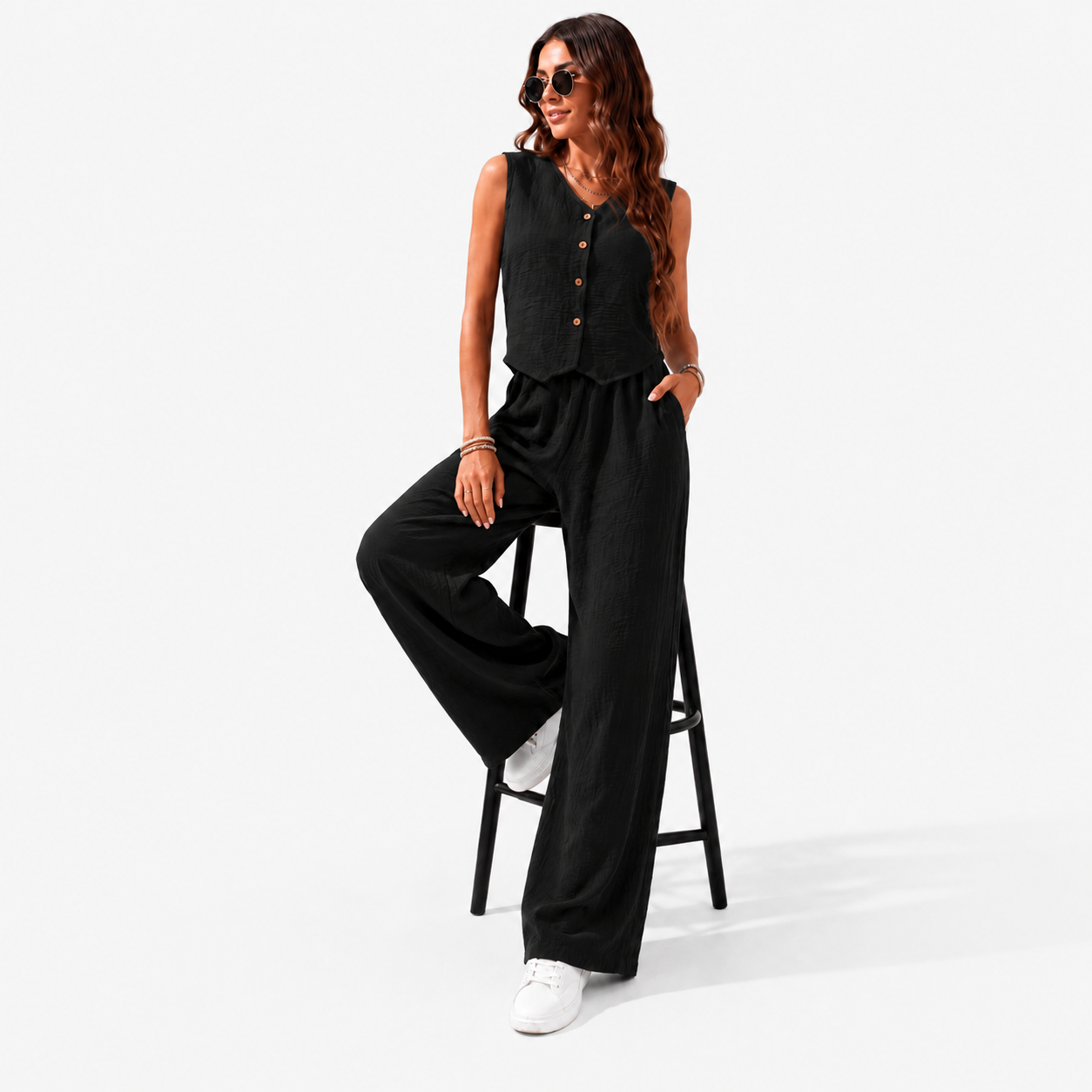 سوت كتان رجالي صيفي فيست وبنطلون Wide Leg من ELEVATE - صورة المنتج 11