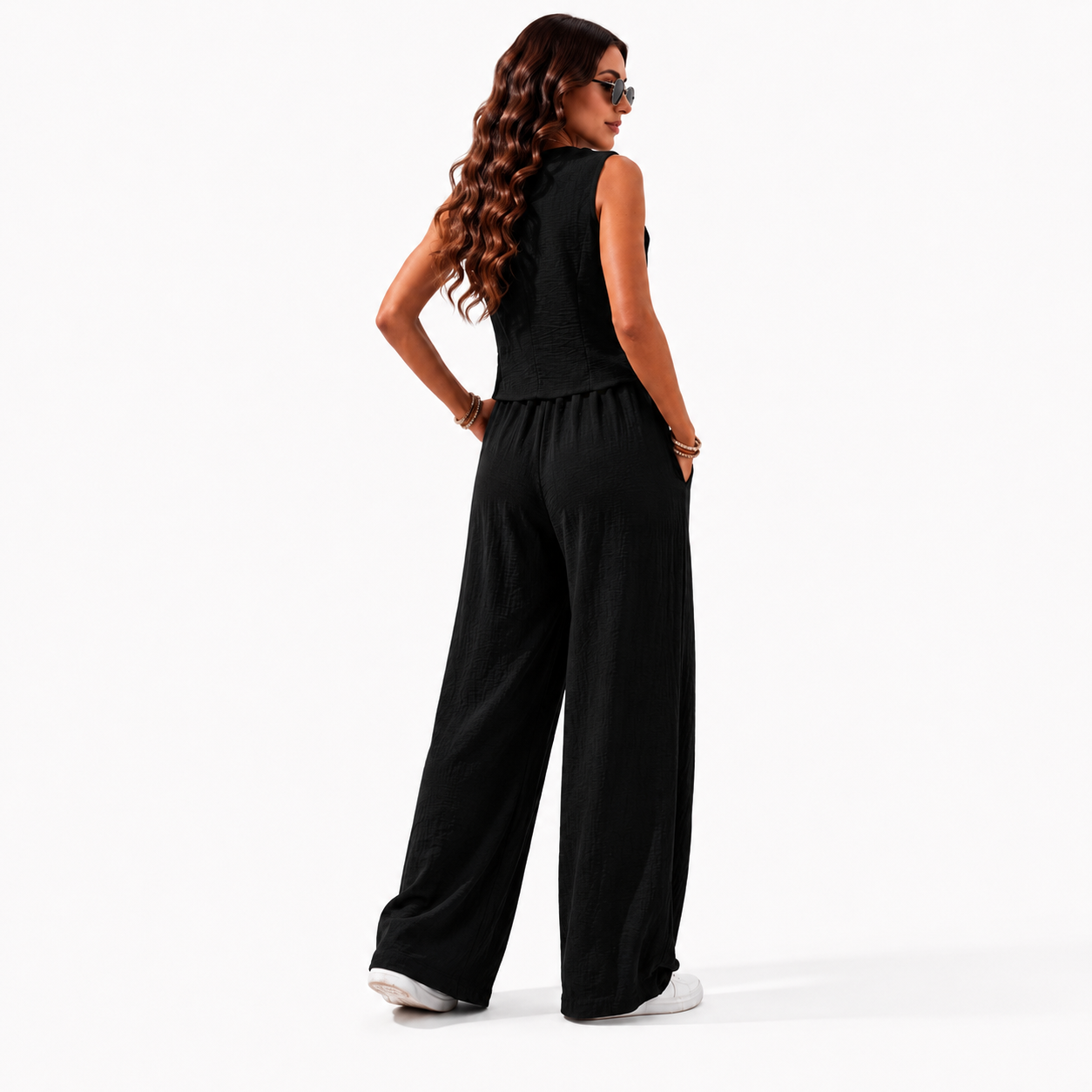 سوت كتان رجالي صيفي فيست وبنطلون Wide Leg من ELEVATE - صورة المنتج 12